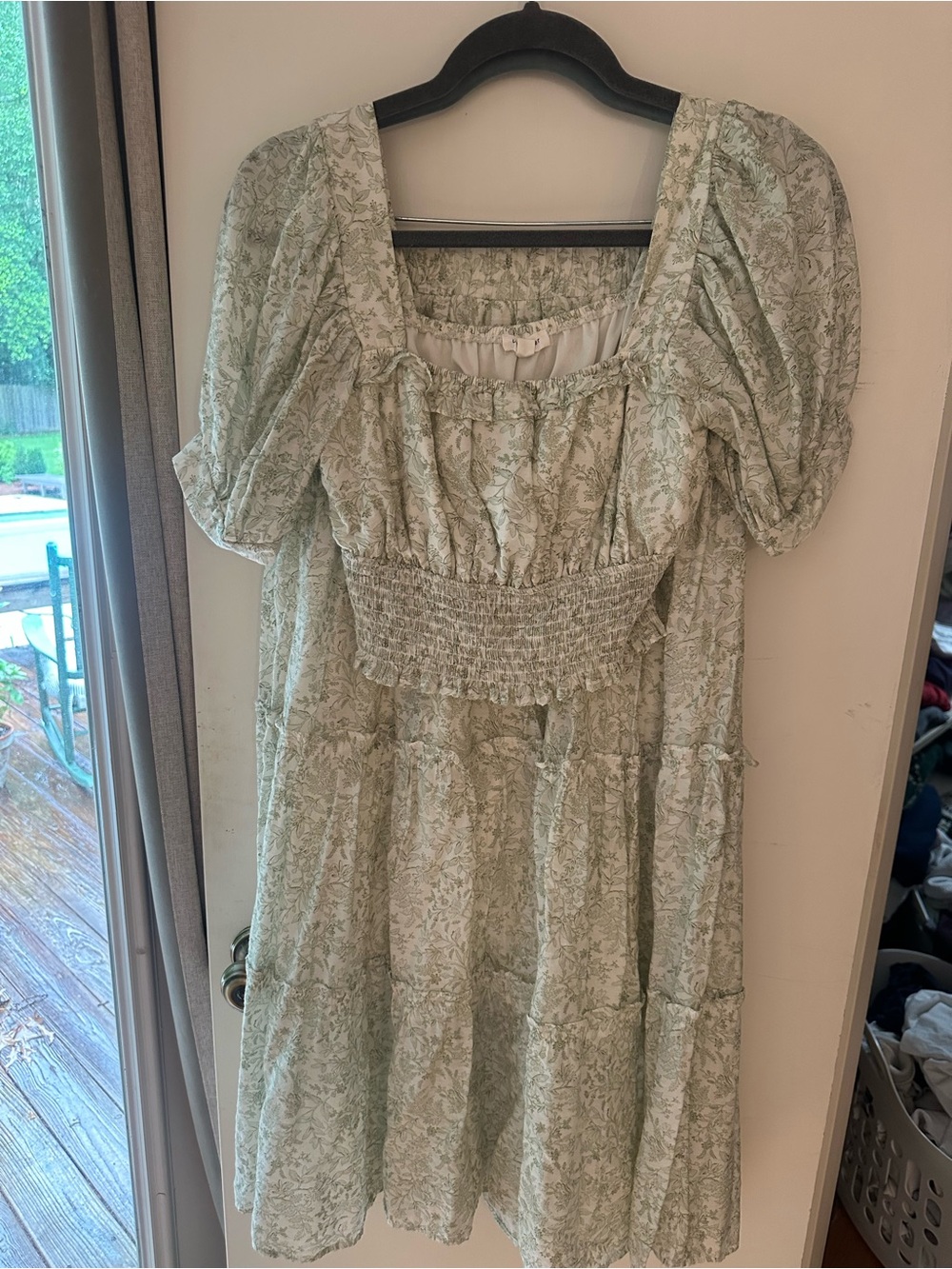 Blu Pepper Sage Green Floral Puff Sleeve Skirt Set